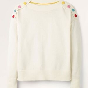 Boden Cream Sweater with Multicolor Button Details